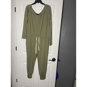 Maverick The collection Drawstring Tie  Waist jumpsuit Jogger Cuff Med green NWT